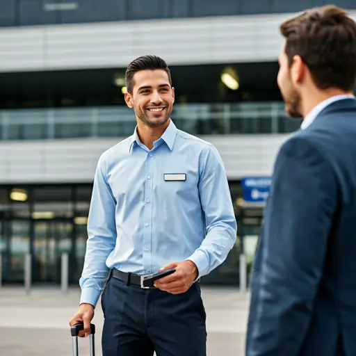 Membru al echipei DaCars care asistă un client în fața parcării